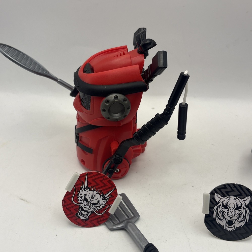 Spin Master Ninja Bots Battling Robots Red & Black 4" Tested W/ Weapons TESTED