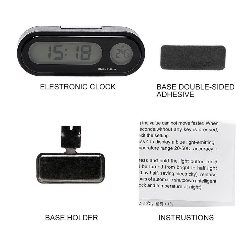 Car Electronic Clock Luminous Thermometer LED Digital Display Dashboard Clock