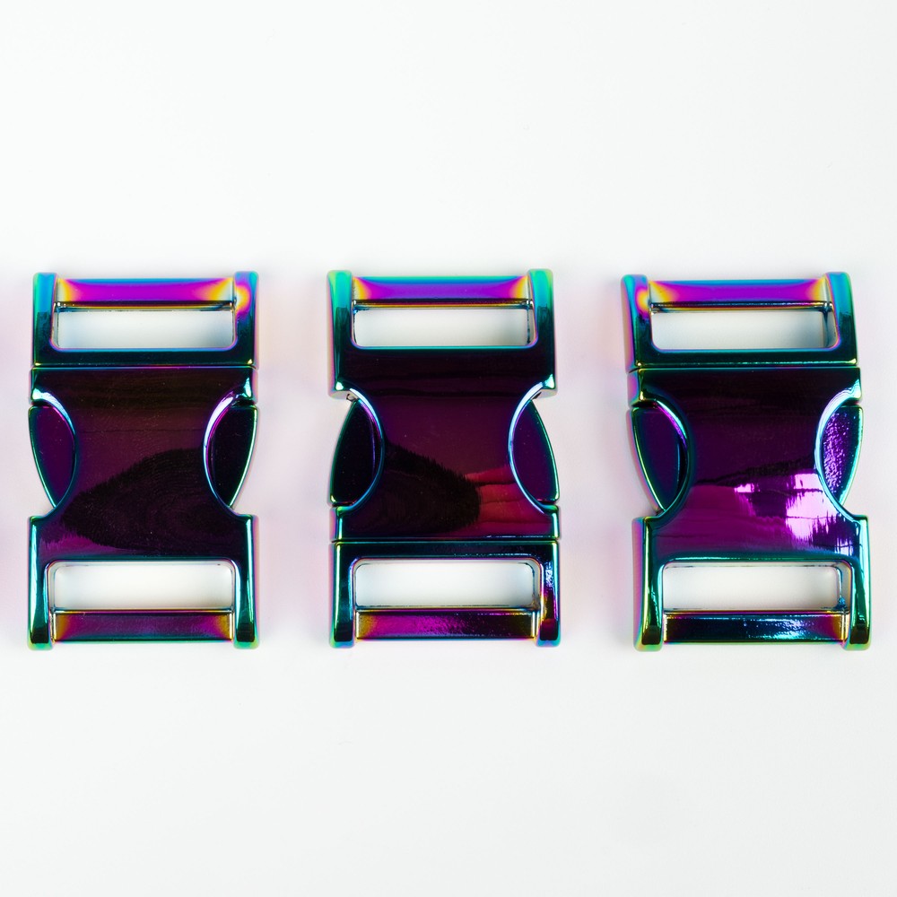 1 Inch Iridescent Rainbow Convex Non Adjustable Buckles, 5 Pack