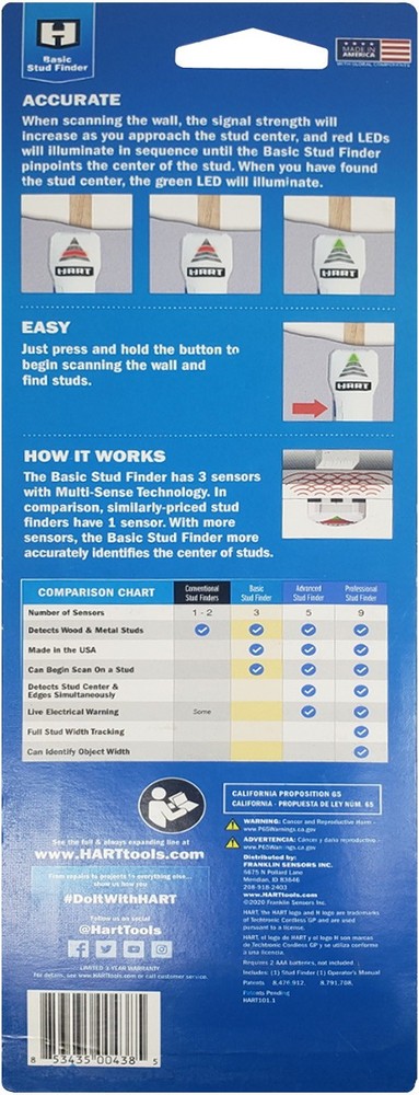 2 Pack HART Basic Center Detection Stud Finders with 3 Sensor Accuracy New