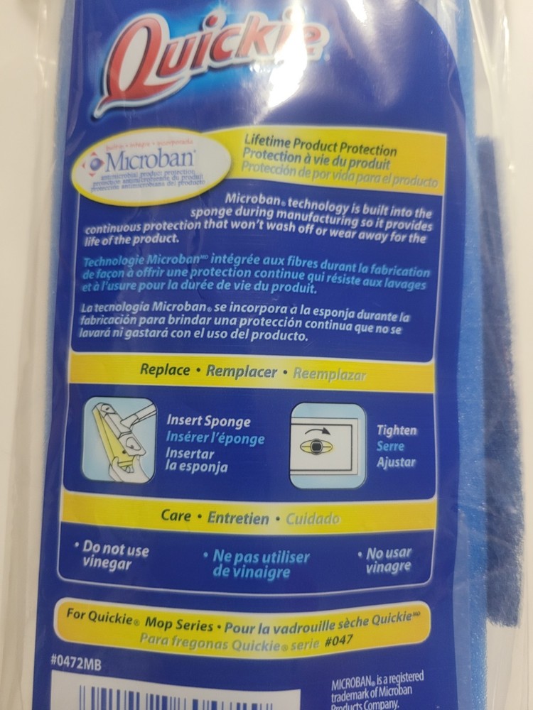 Quickie Clean Squeeze Type H Sponge Mop Refill Head #0472MB Microban Blue #047