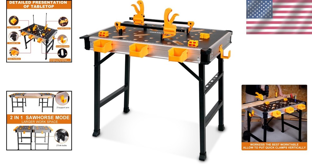 Portable Workbench 1000lb Heavy Duty Folding Work Table 2 Clamps