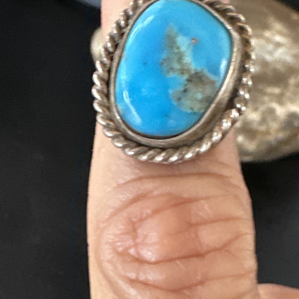 Blue Turquoise Navajo Sterling Silver Ring Size 3 15359