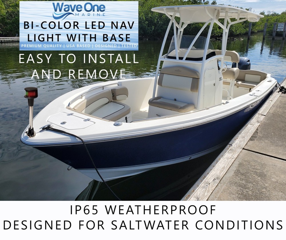 Wave One Marine | Bi-Color Removable LED Navigation Bow Light Pole + Base 12"