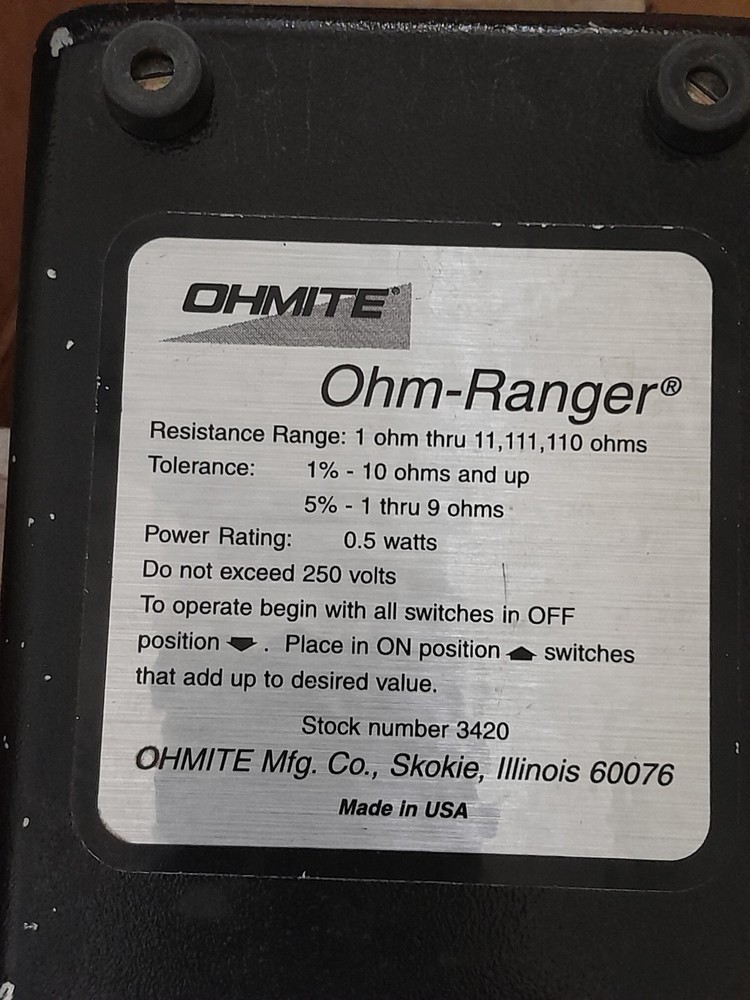 Ohmite Decade Box Ohm-Ranger Model 3420 with 2 ez hook leads