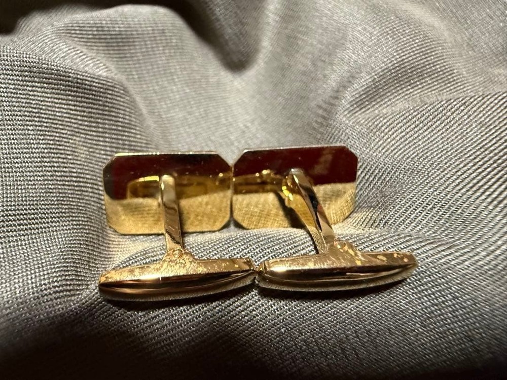 Yves Saint Laurent Cufflinks Vintage Rectangular Gold Silver Stripe