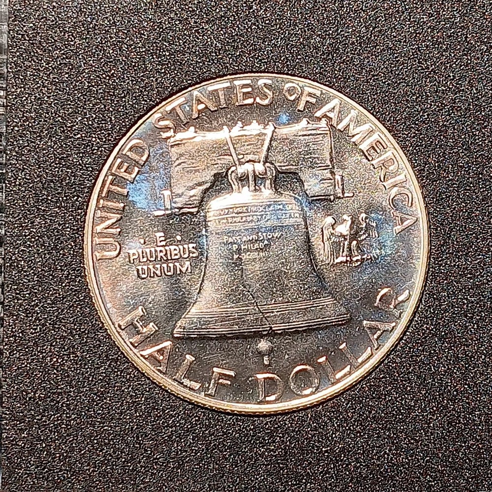 1954 Franklin Half Dollar Proof. BEAUTIFUL RAINBOW TONING.