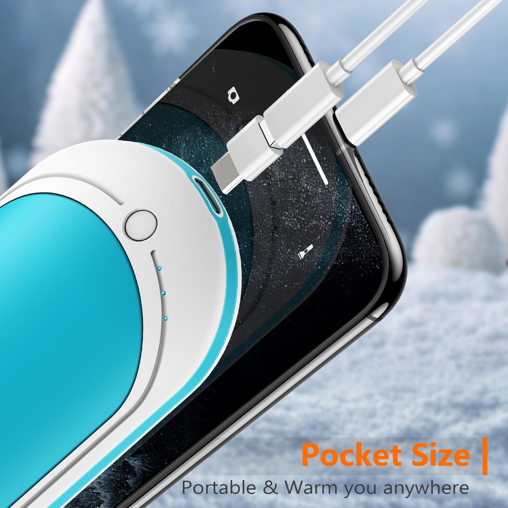 Rechargeable Hand Warmer 5200mAh, Double-Sided Heating, USB Quick Charge
