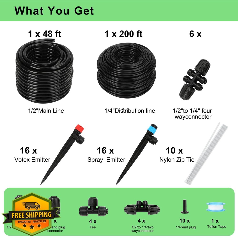 Drip Irrigation System Kit, 48FT Tubing Automatic Watering Mist