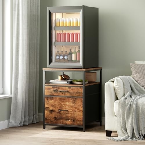 Mini Fridge Stand with 3 Storage, Mini Fridge 21.3" L* 22.7" W Rustic Brown
