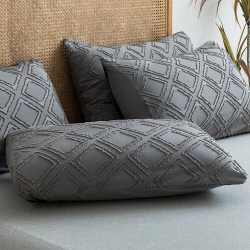 2 Pack Grey Pillowcases Standard Size, Soft Standard(20"×26") 01 - Grey - Grid