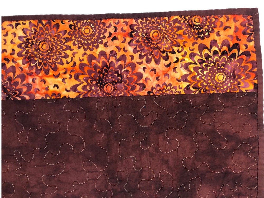 Handmade Quilted Table Runner Wall Art Brown Orange Yellow Patchwork Fall Autumn