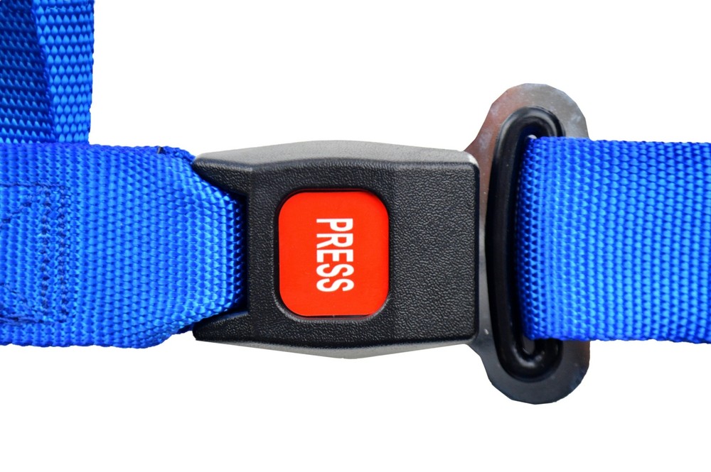 BLUE 4 POINT SEAT BELT HARNESS PULL DOWN LAP BELTS ROLL BAR MOUNT PUSH BUTTON