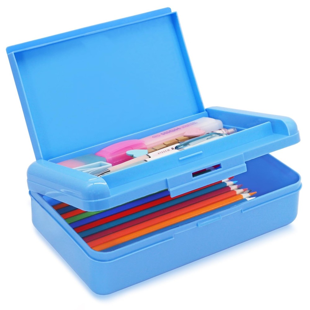 Double Layer Pencil Box, Hard Pencil case 2 Compartments, Plastic Large Capac...