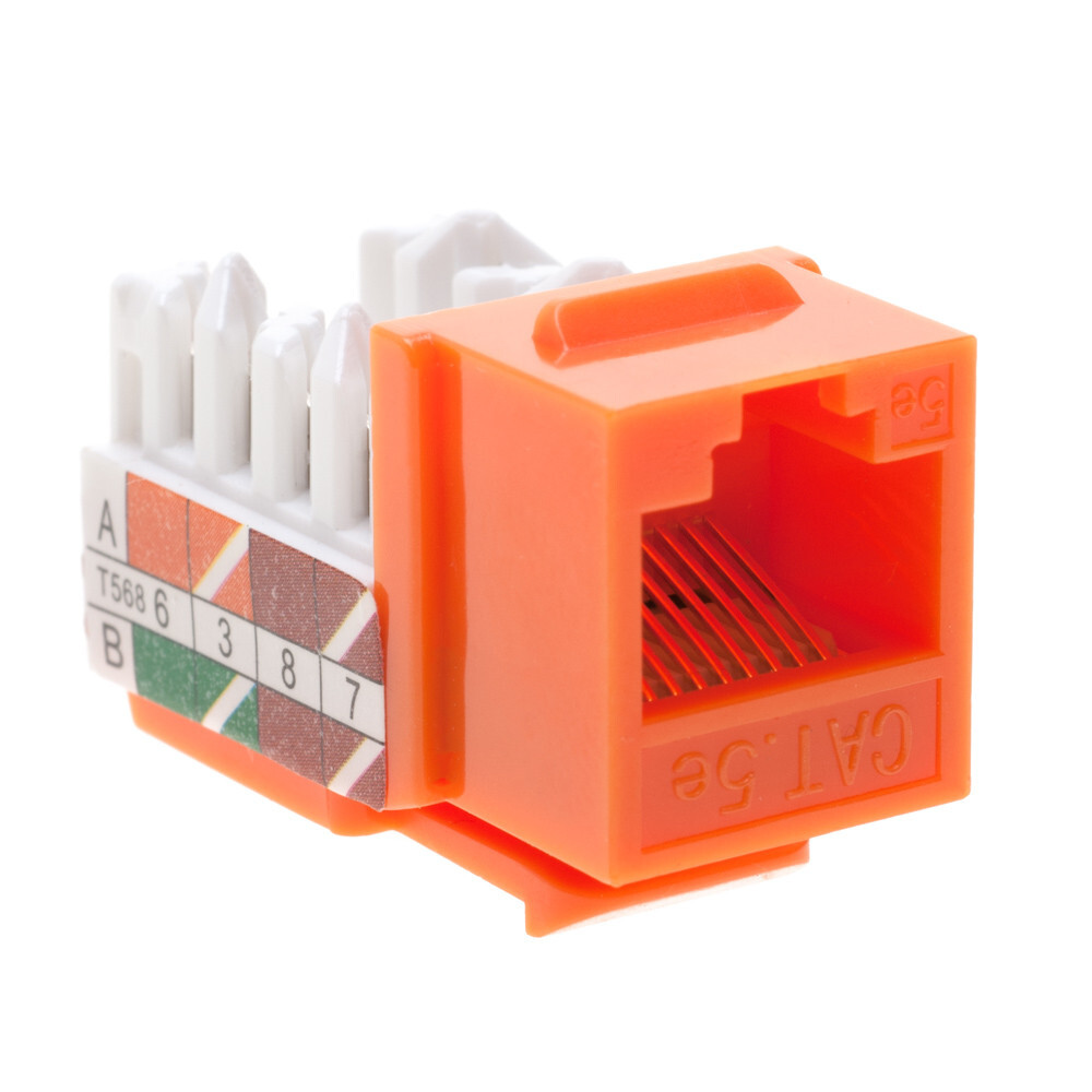 10 pack Cat5e 45° Angled Keystone Jack Network 110 Punchdown 8P8C Cat5 Orange