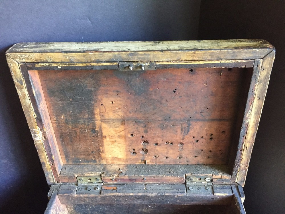 Antique Painted Wooden Chest Trunk Document Box