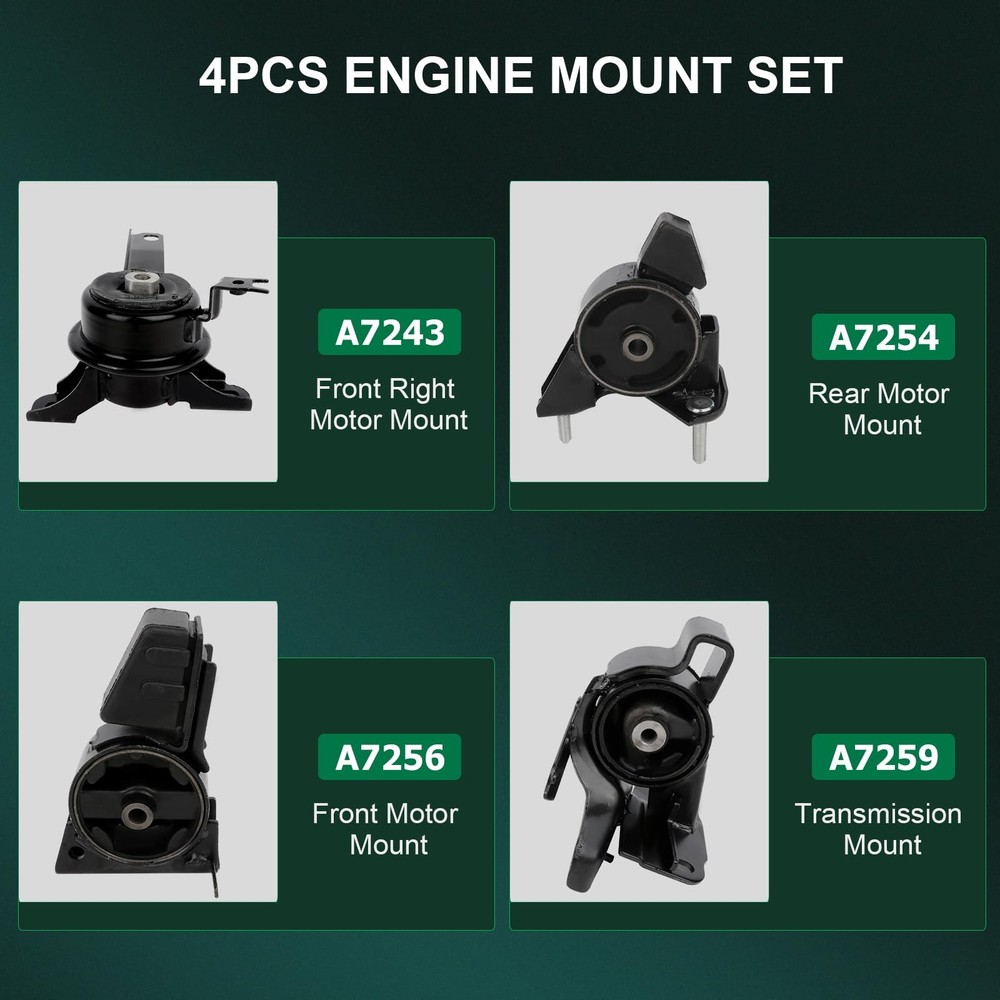 Engine Motor Set 4PCS for 1998-2002 Prizm Corolla 1.8L