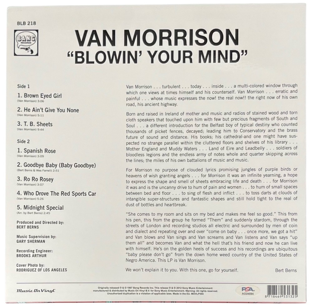 VAN MORRISON SIGNED BLOWIN' YOUR MIND! VINYL RECORD PSA AO24594