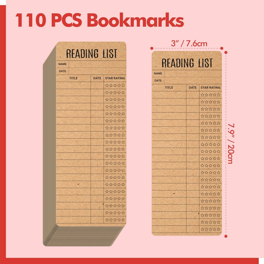 110 Kraft Reading List Bookmarks Book Tracker Reading Log Bulk Double-Sided