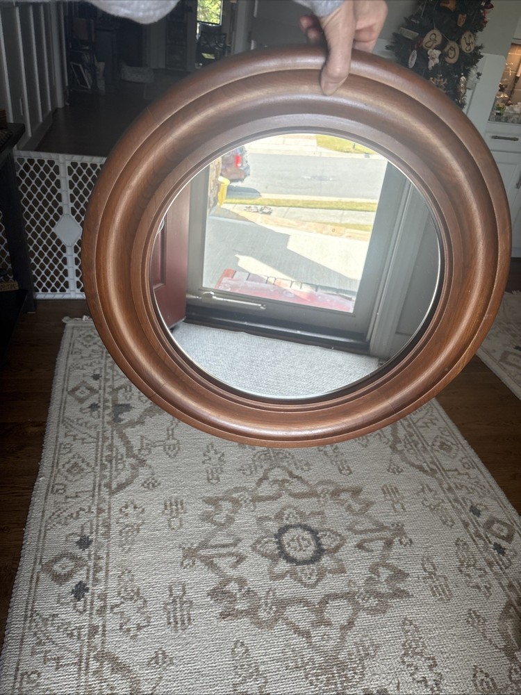 Gorgeous MCM Vintage Walnut? Circle Mirror 18”