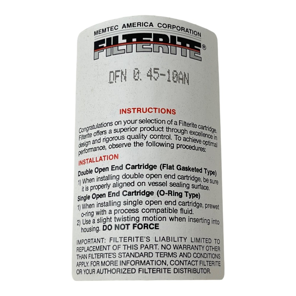 MEMTEC FILTERITE DFN 0.45-10AN FILTER ELEMENT NEW/UNUSED SURPLUS