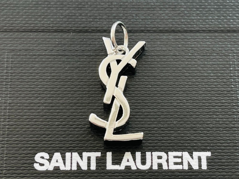 YSL charm pendant stamped zipper pull silver