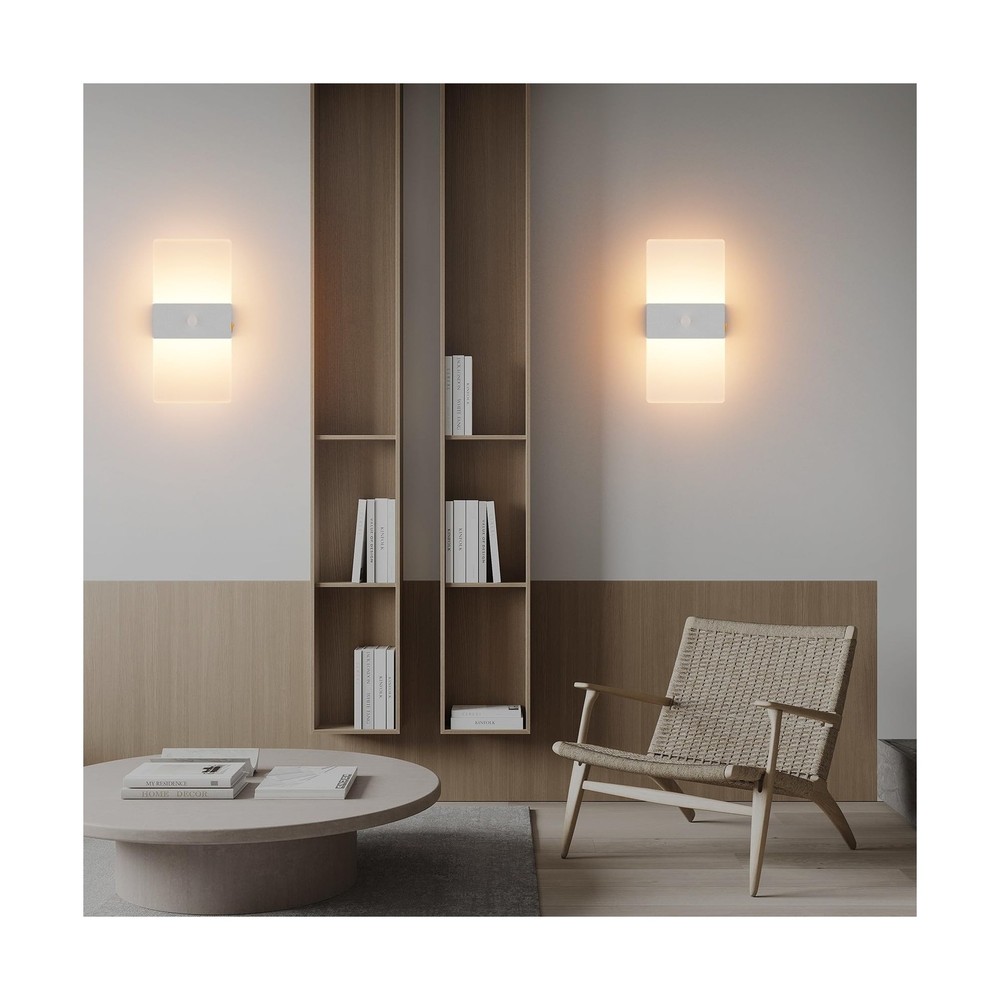 2 Pack Motion Sensor Wall Lights, Morden Silver Decorative LED Indo... Fast Ship