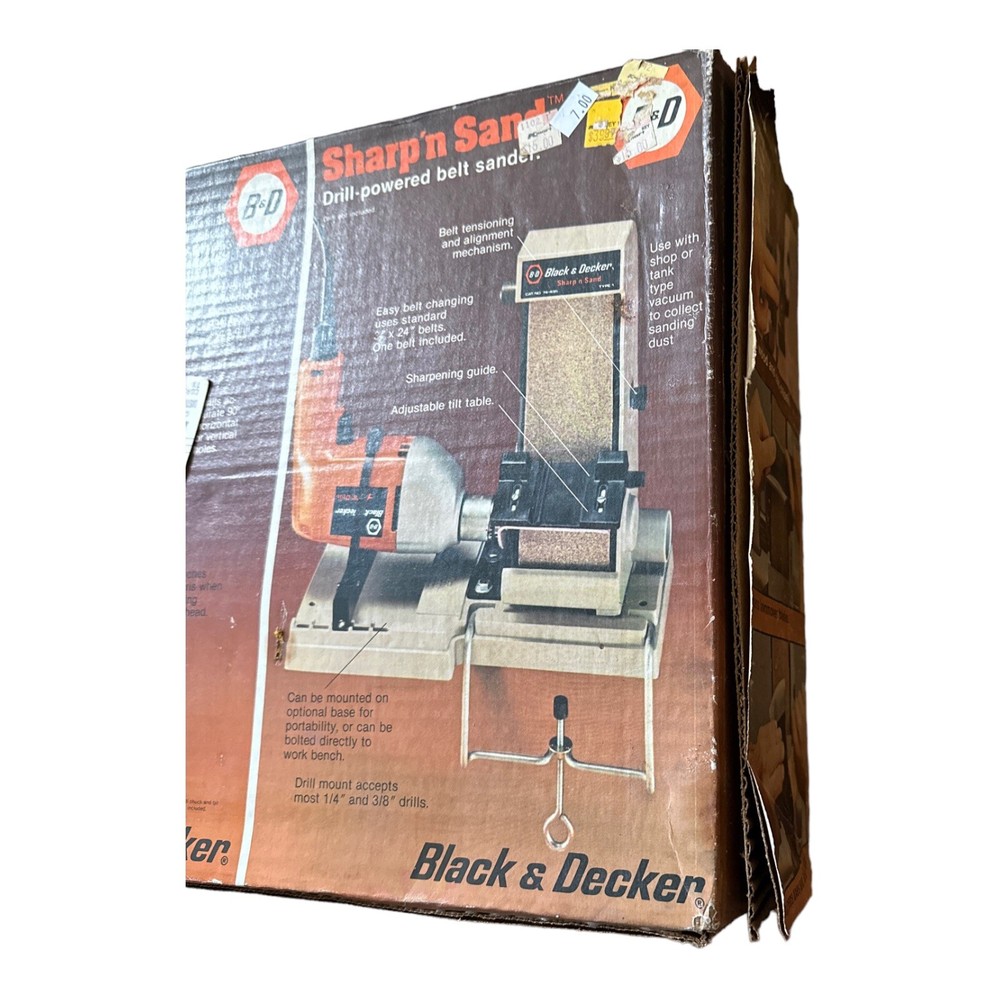 Vintage Black & Decker Sharp n Sand Drill Powered Belt Sander/Drill Guide Combo