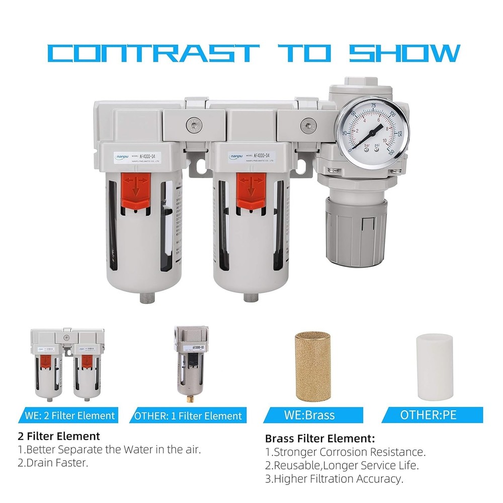 1/2" NPT Air Drying System with Double Filters & Regulator - Enhanced Efficiency