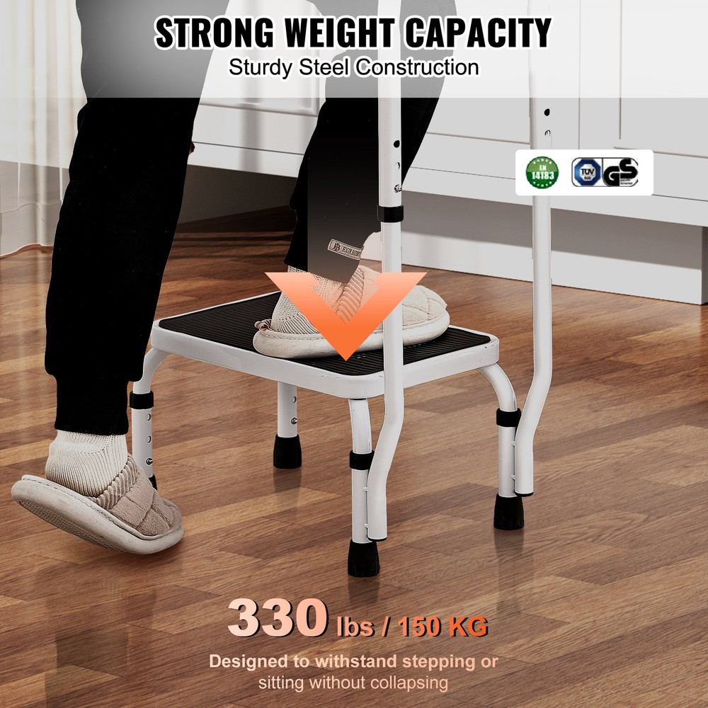 VEVOR Step Stool 1-Step 330lbs Capacity,3 Adjustable Height w/Handle Steel Step
