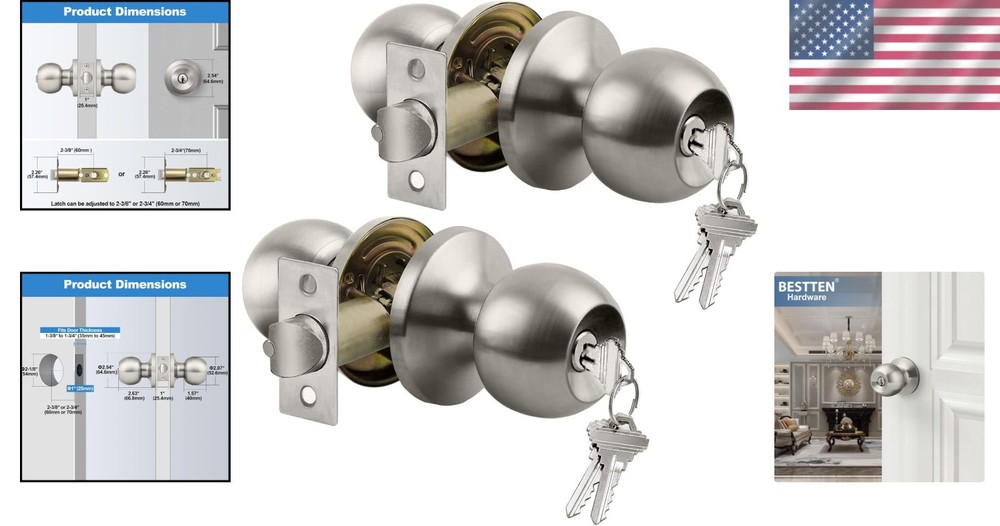 Elegant Satin Nickel 2 Pack Entry Door Knobs – Keyed Differently for Security