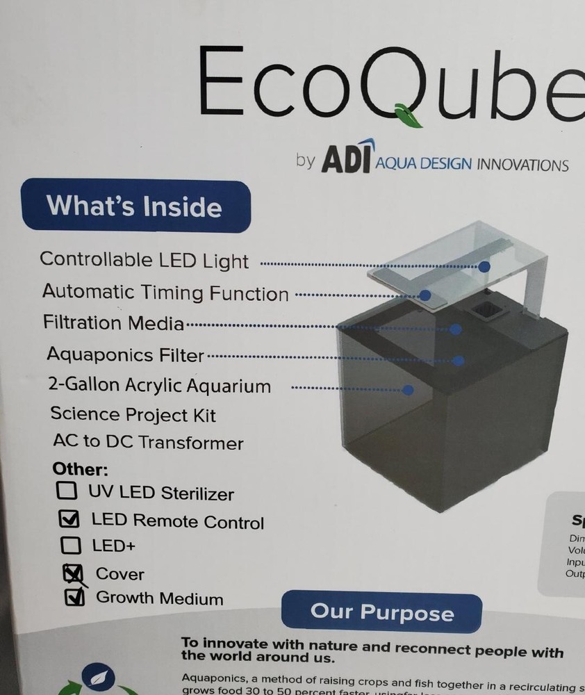 NIB EcoQube C Desktop Compact Filtering Aquatic Ecosystem Aquarium LED Lights