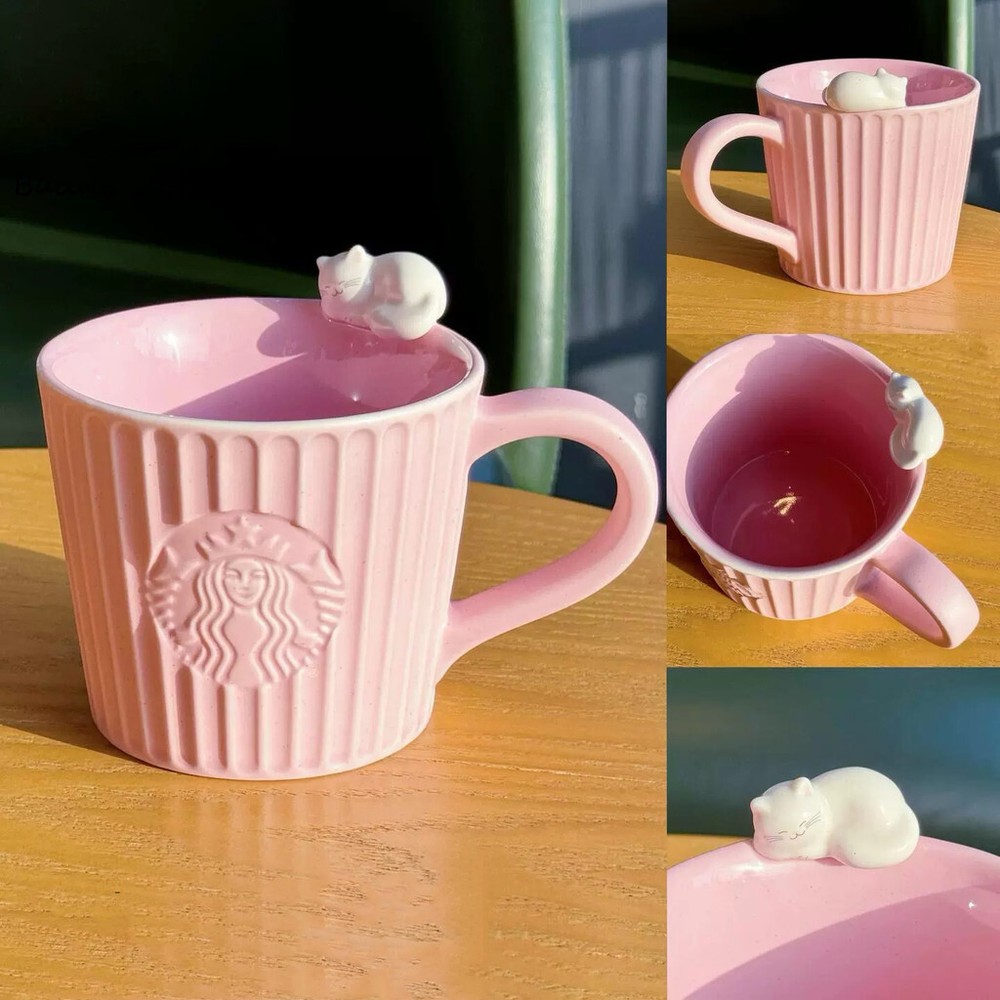 Starbucks Cup Pink Three-dimensional Cat Ceramic Cup Office Desktop Drinking Cup