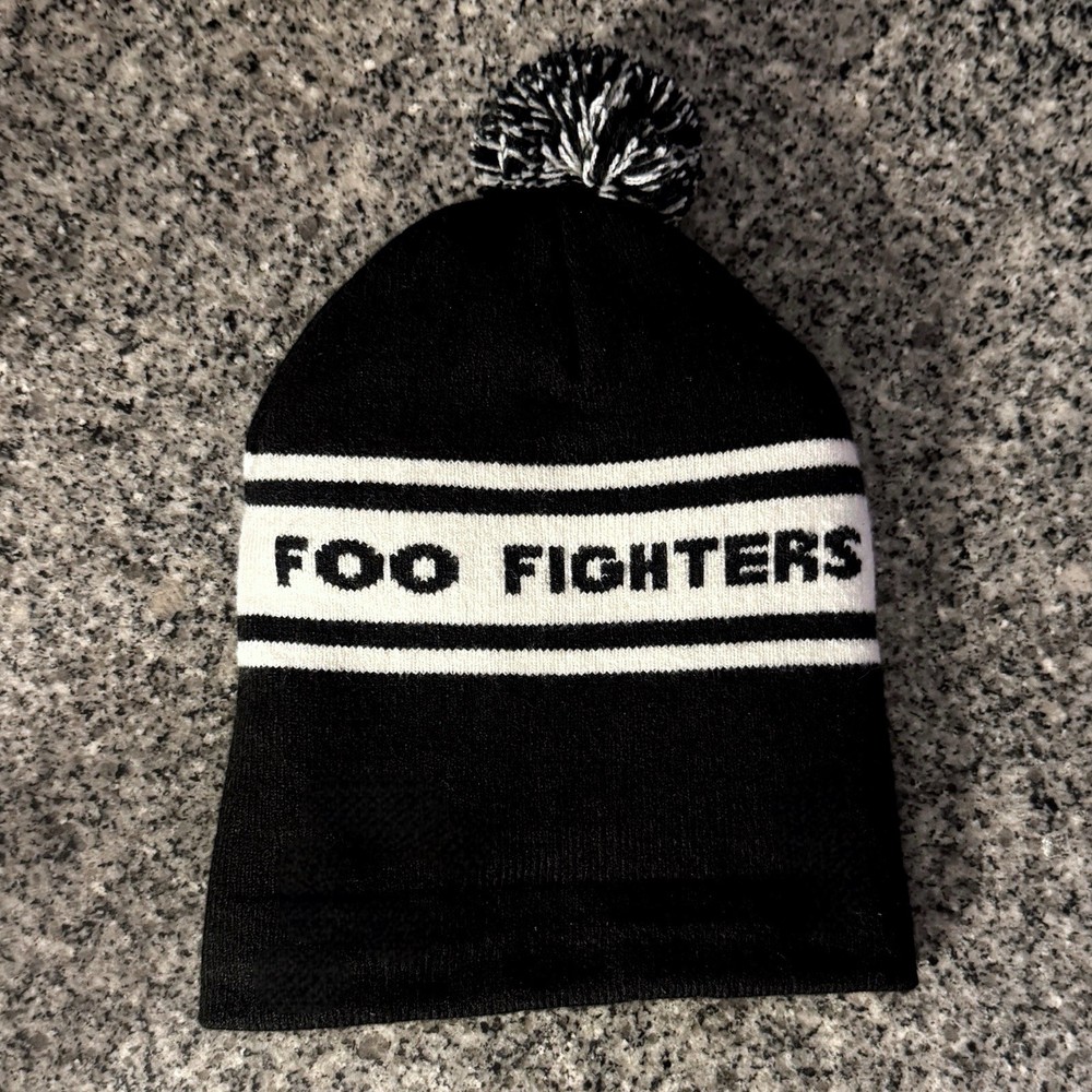 Foo Fighters Stocking Hat Black & White Pom Beanie / Sz Small - Medium