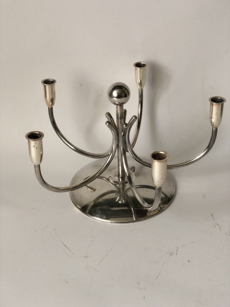 Art Deco Silver Plated Five Candlestick Holder .