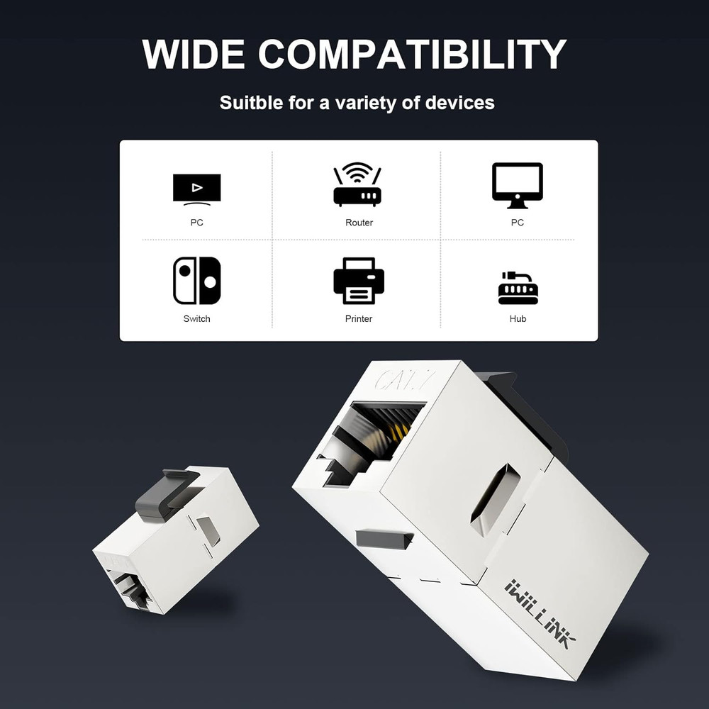 10Gbps CAT7 Coupler RJ45 Keystone Shielded Coupler 10-Pack, Ethernet Coupler, Fe