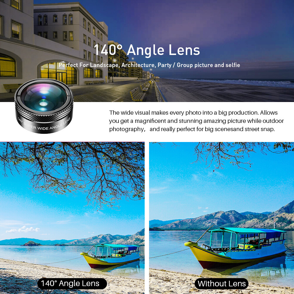 Apexel Cell Phone Camera Lens Kit Wide Angle Universal Clip for iPhone Android