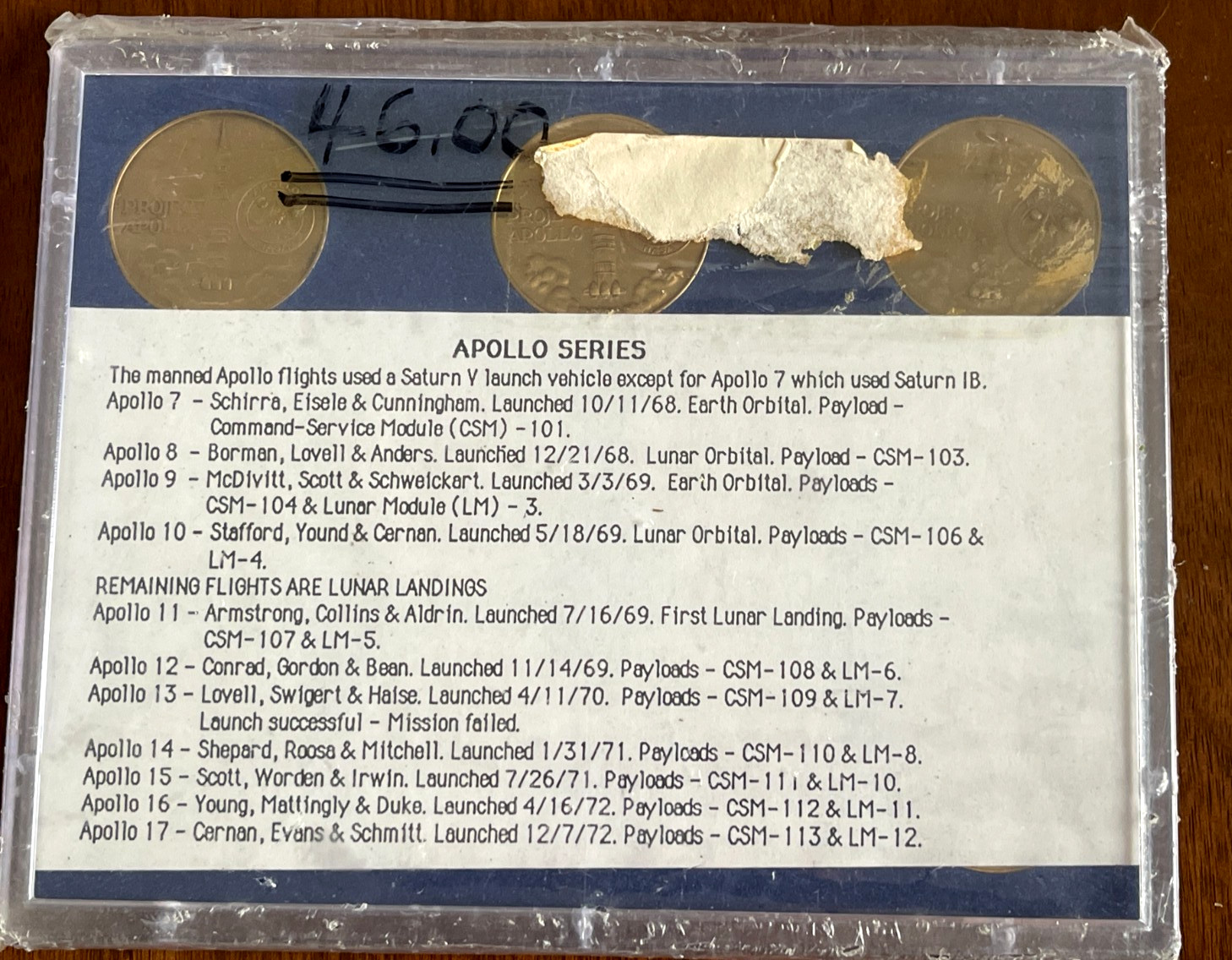 USA Apollo Series Crew Emblems Collector's Sealed Set Of 11 Coins Medallions