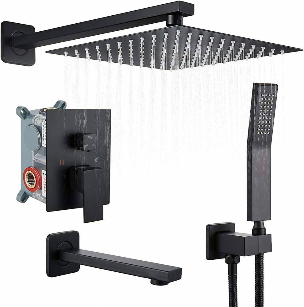 Shower Faucet System Set 3 Function 8 " Rainfall Head W/ Mixer Valve Wall Mount