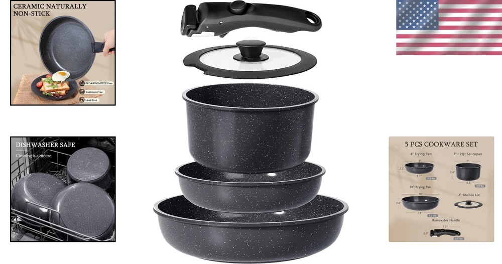 Versatile Induction Compatible Cookware Set with Removable Handles & Lids