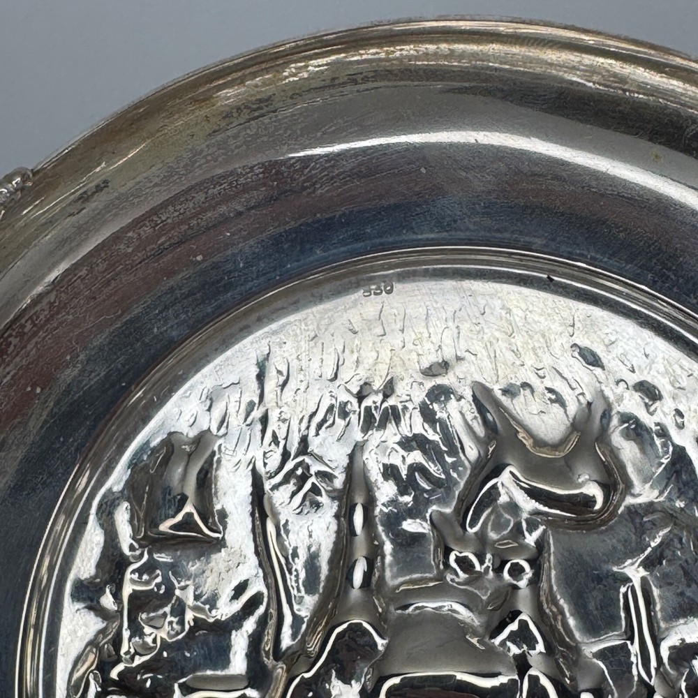 Vintage Solid 830 Silver Ashtray – 57.6g Scandinavian Deer Forest Design