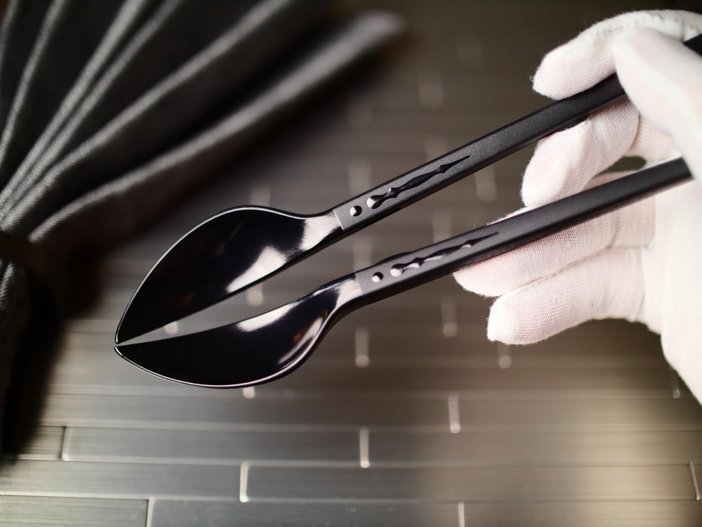 Spoon-forming bidirectional chopsticks with soft carrying pouch (reusable, on...