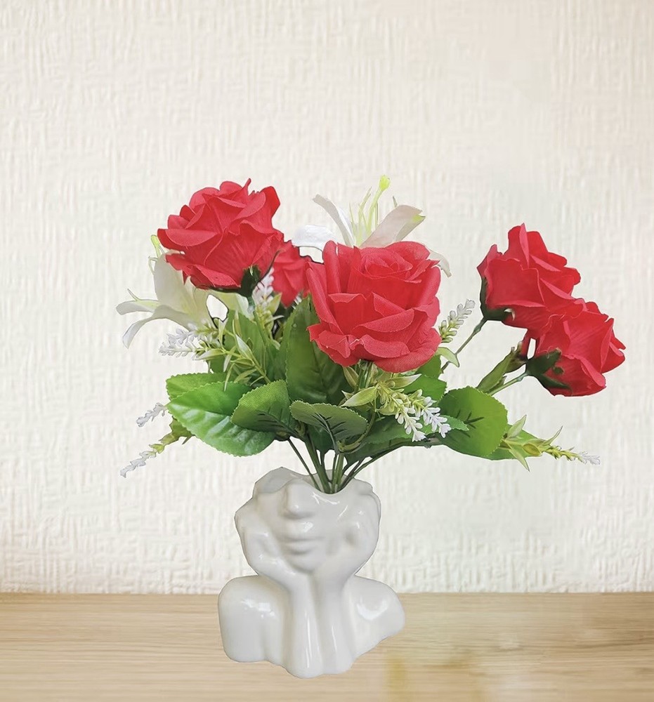 Ceramic Face Vase, White Flower Vases Boho Unique Decorative Modern Style