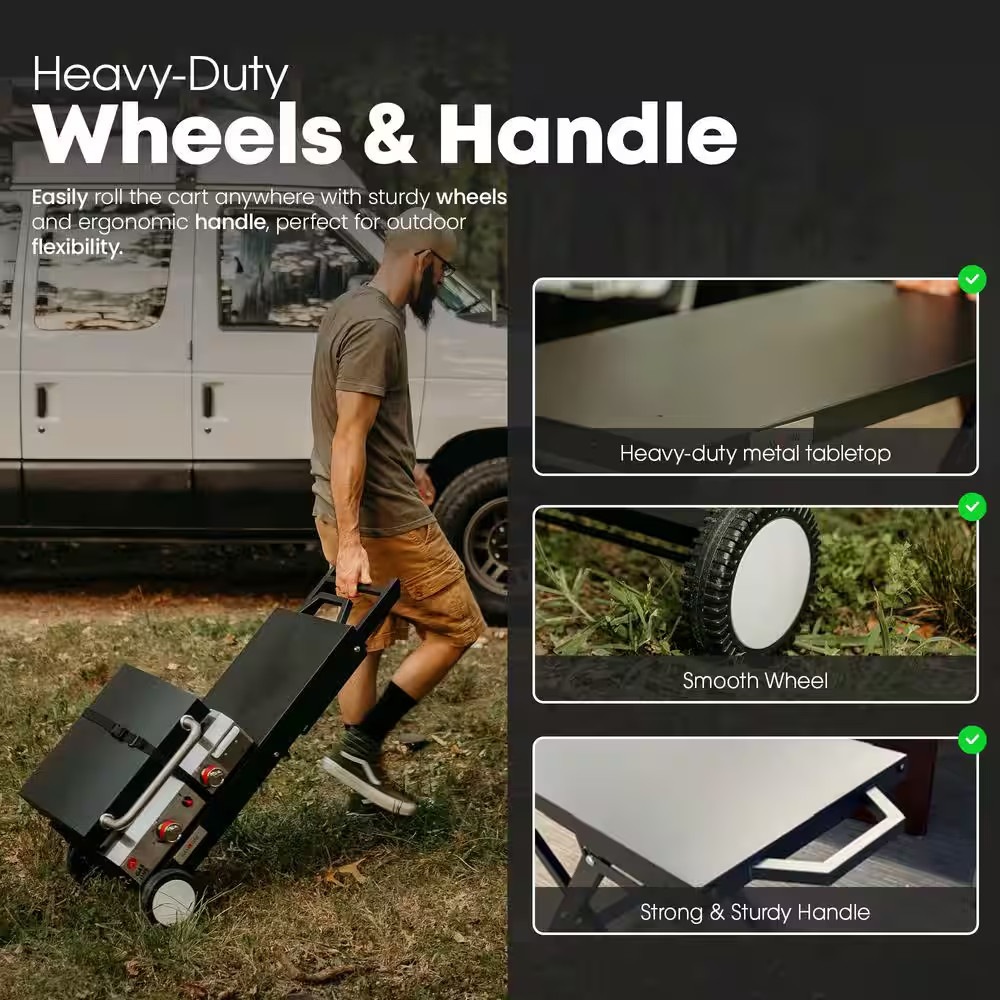 Collapsible Grill Table Cart with Wheels