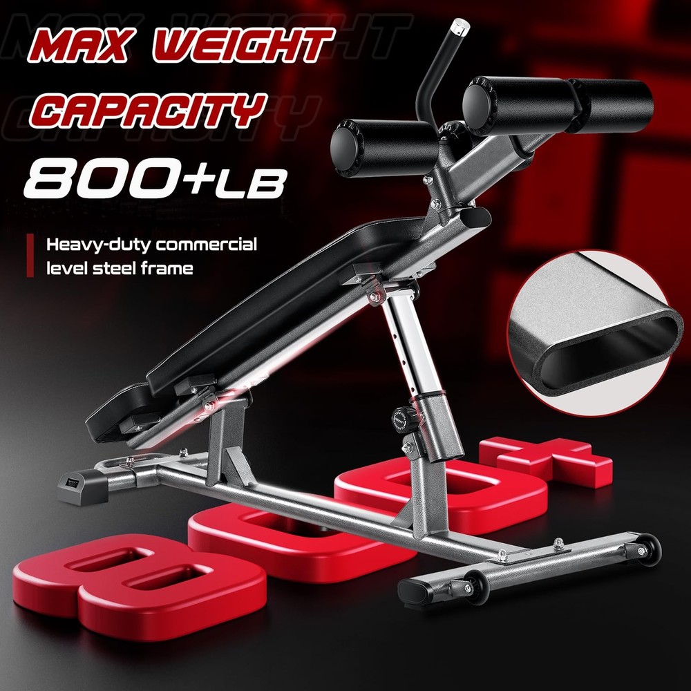 Professional Sit-Up Bench with 4 Adjustable Heights and Reverse Crunch Handle...