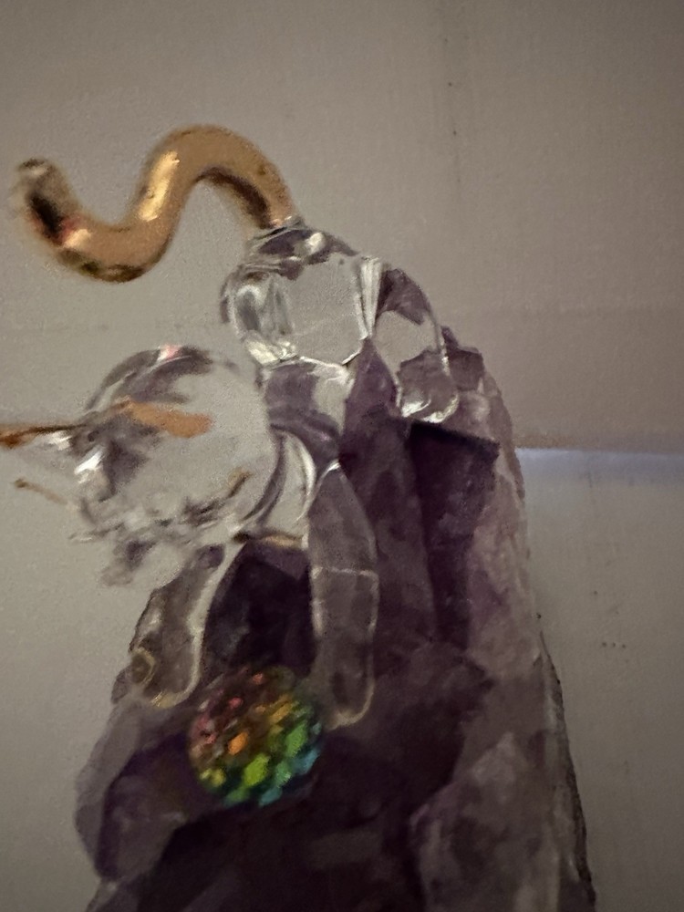 Cat With Rainbow Cut Ball On Amethyst Geode Stone
