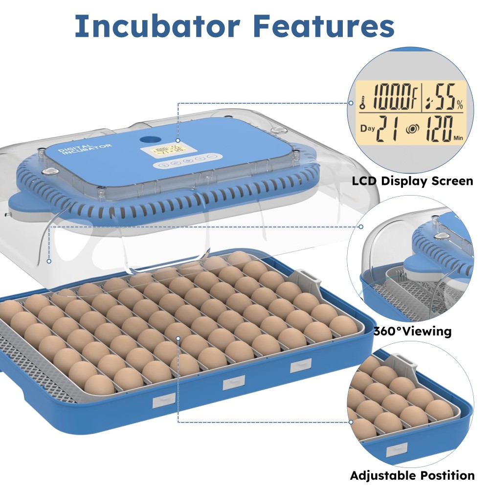 70 Egg Incubator Hatcher Automatic Egg Turning & Temperature Control for Chicken