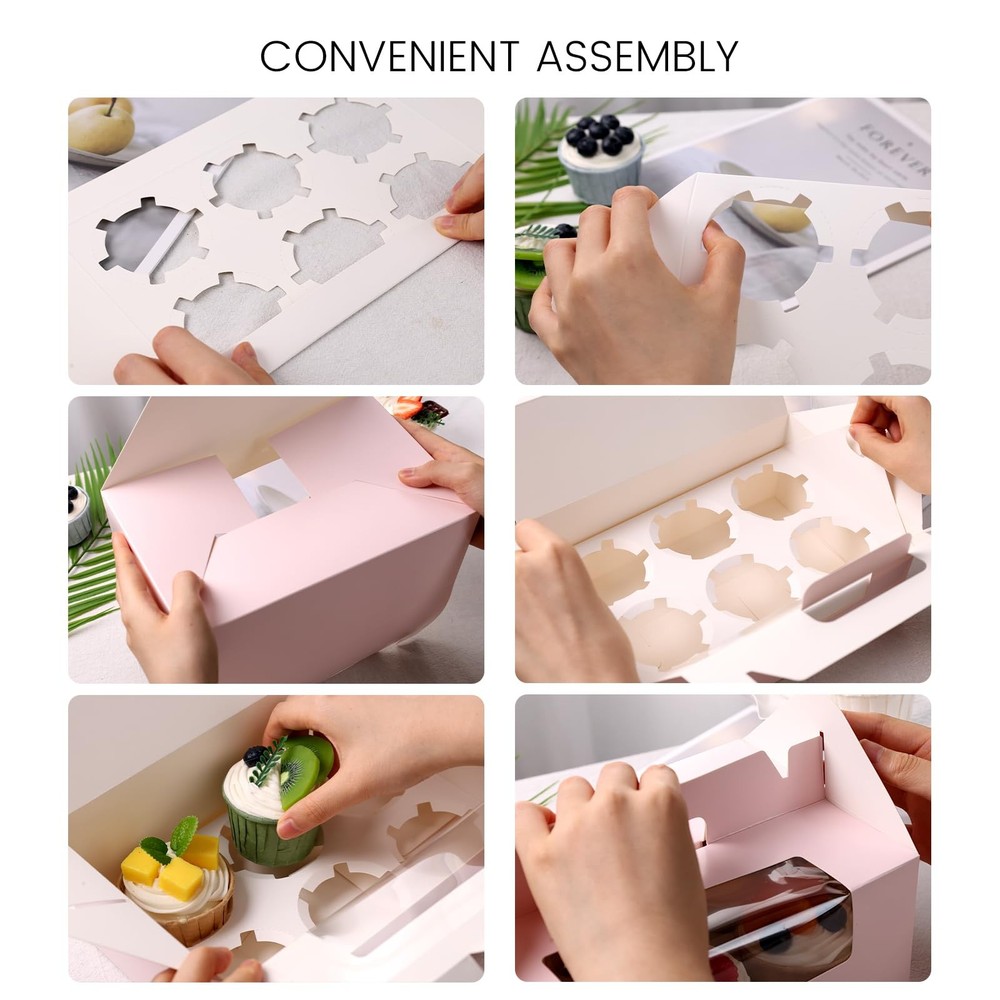 6 Count Cupcake Boxes8 Sets Pink Cupcake Containers with Window for Weeding B...