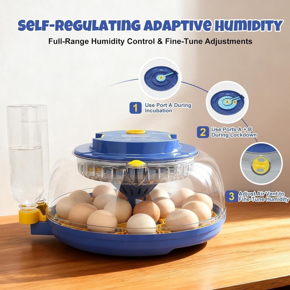 Automatic 18-Egg Incubator with Adjustable Humidity & Integrated Candler