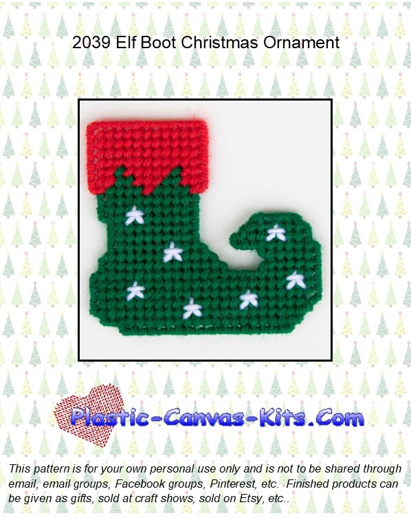 Elf Boot Christmas Ornament- Plastic Canvas Pattern or Kit